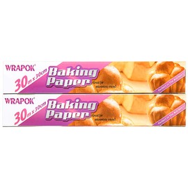 WRAPOK 2 x Baking Parchment Paper Roll Greaseproof Cooking Sheets White Non-Stick Pre-Cut Liners for Kitchen Home, 30 cm x 60 m