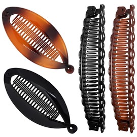 Pack of 4 Banana Clips, French Banana Clips, Retro Female Hair Accessory Hair Comb, Vintage Fishtail Hair Clip, Banana Clip Hair for Long, Curly or Straight Hair