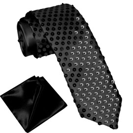 ROSAUI Glitter Ties for Men and Women, Glitter Outfit Shirt Jacket Accessories, Satin Tie and Pocket Square Set Wedding Festival Disco Party Fancy Dress, black