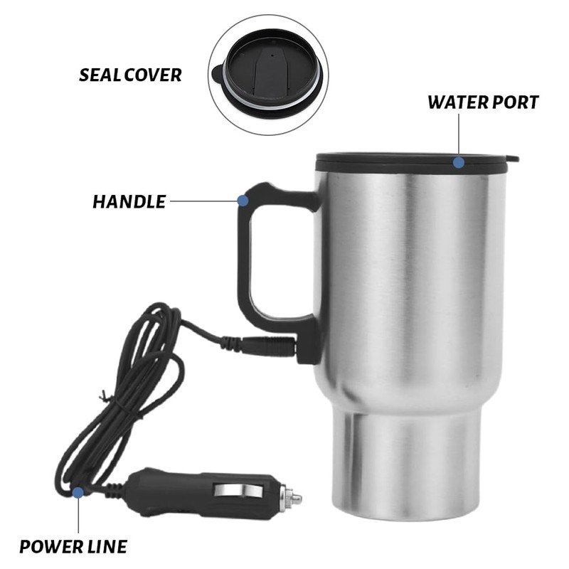 Glomora 12V Car Heating Cup, 300ml Stainless Steel Travel Electric