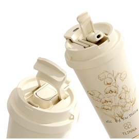 [2-IN-1 LID] Travel Mug,Coffe mug,Coffe cup,Ceramic coating Lined,316 Stainless Steel,BPA Free,Vacuum Insulated Tumbler for Water, Iced Tea or Coffee, Smoothie and More (Bell Orchid-White, 18 Ounces)