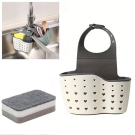 HK Online 1 WHITE TAP Sponge SOAP Holder & Sponge Included -Easy Fasten, Sink DRAINING Caddy, Dishcloth Holder, Soap Sponge Holder (WHITE Holder & Sponge)