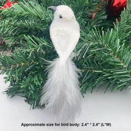 WLBON 5 Pcs Christmas Red Cardinal Birds with Clip Artificial Feathered Bird Ornaments Decorations for Xmas Tree Wreaths Garlands Centerpiece DIY Crafts Wedding New Year Birthday Party Supplies White