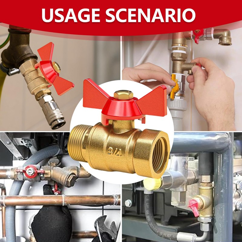 Brass Ball Valve, 3/4 Inch Shut-off Valve, External Thread, Brass