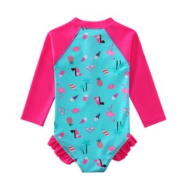 Sweegentle Traje de baño para niñas UPF 50+ UV protector de erupciones traje de baño de una pieza con cremallera de 3 a 10 años, Animal Print, 4-5T