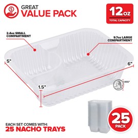 Stock Your Home 12oz Plastic Nacho Trays (25 Pack) Small Disposable Tray for Nachos & Cheese Dip, Concession Stand Supplies, Movie Night Snacks for Kids, Carnival Party Decorations, Food Boats, Snack Containers