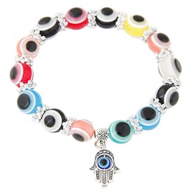Lucky Evil Eye Bracelets Set Colorful Turkish Amulet Hamsa Evil Eye Beaded Charm Stretch Elastic Bracelet for Women Men-Colorful
