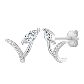 Silver Stud Earrings for Women Girls, Eye Stone Geometric Small Stud Earrings│Cubic Zirconia Studs Earrings Jewellery for Anniversary Christmas