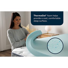 Serta ThermaGel Cooling, Pressure-Relieving Memory Foam Mattress Topper, 3 Inch, Full,Blue