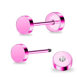ZDE Women Earrings Flat Back Dot Titanium Hypoallergenic Cartilage 14K Gold Earrings Studs for Sensitive Ears Simple Classic Screw On Stud Earring (Pink, 6MM)