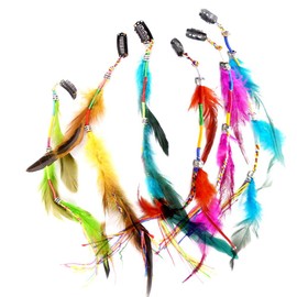 6 Pcs Feather Hair Clips Handmade Boho Hippie Feather Clip Handmade Boho Hair Extensions with Clip Comb No Bend Hair Clips for Girls Women Make Up Hair Styling