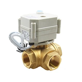 HSH-Flo 1/2" 3/4" 1" 3 Way 12V/24VAC/DC 110V/230VAC Brass L Port Electrical Motorized Ball Valve (110-230VAC, 1/2 Inch)