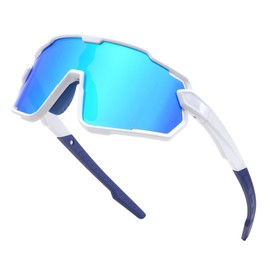 FEISEDY Teenagers Children's Sports Glasses Polarised 6-15 Years Cycling Glasses UV400 Protection Sports Sunglasses for Boys Girls B0190, Blue mirrored lens and white frame