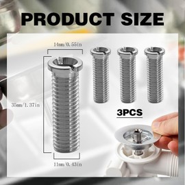 Pack of 3 Hollow Screw Sinks 35 mm, M12 x 35 mm Stainless Steel Hollow Screw for Strainer Basket Valve, Accessories for Kitchen Sinks, Sink Fixing, Drain Valve Screw for Sinks Diameter 12 mm