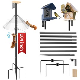 Bird Feeder Pole with Squirrel Baffle - 104 Inch Bird House Pole for Outdoors Heavy Duty, Squirrel Proof Baffle with Stainless Steel Spring for Better Defense, Slip-Fit Connection