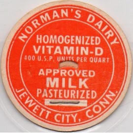 Milk Bottle Cap - Norman's Dairy - Jewett City, Connecticut - VITAMIN D MILK