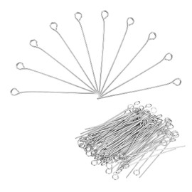 MECCANIXITY 200Pcs Silver Iron Eye Pins 35mm 21 Gauge/0.7mm Eye Pins for Jewelry Making Findings DIY Craft Necklaces Bracelets Earrings Head Pins