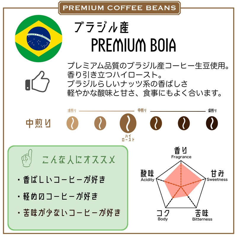 Kakashi Coffee Beans Brazilian Premium Boia, Medium Roasting, Nut Flavor,