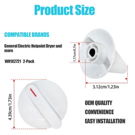 2 Pack WH1X2721 Dryer Washer Selector Timer Knob, Compatible With GE Hot-point Washer Dryer, Replaces AP2044893 123C7931 EA271094 PS271094