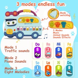 Baby Piano Toy - Piano Keyboard Light Up Sound Musical Toy - Train, Fire Truck Electronic Keyboard Toy for 12 Months+ Baby Girl Boy (Fire Truck-Blue)