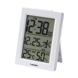 LANDEX YT5285WH Alarm Clock, White, Digital, Slim Digital, Automatic Light, Rokuyo, Temperature, Humidity, Calendar, Display, Can be Used as a Stand-alone