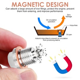 2 Stück Magnetische Ölablassschraube M14 x 1.5 Magnetische Dichtung Ölwannenablassmutter Ölwannenschraube Edelstahl Ölwanne Auto Ölschraube mit Dichtungen aus Rücklaufablassschraube Adapter