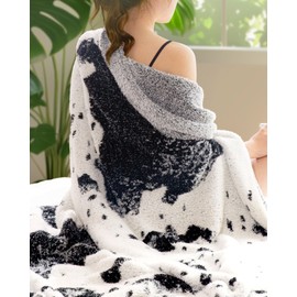 blunique Cow Print Blanket, Super Soft Throw Blanket for Couch or Bed, Lightweight Cozy Stylish Home Decor, Giftable Fuzzy Blanket, Black, 60x80 inches