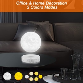 Floating Moon Lamp - Floating Moonlight Touch Control 3 Colours LED Magnetic Levitation Spinning 3D Print Moon Night Light Desk Decorative Lamp for Room Decoration Creative Gifts