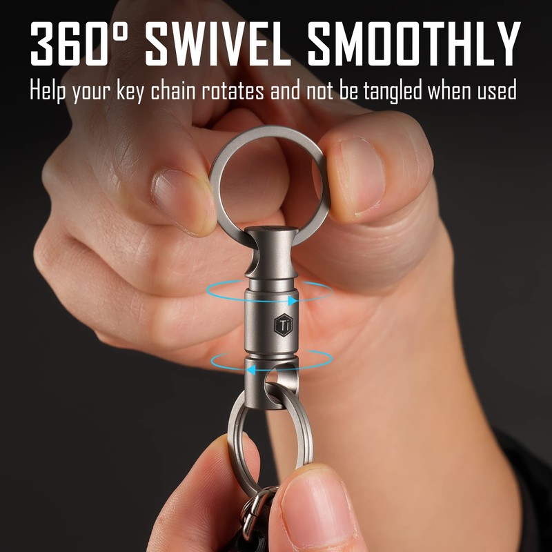 KeyUnity KA15 Titanium Key Ring, Connector, 360 Degree Rotation, Titanium
