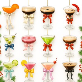 Soulchen 24 pcs Acrylic Cocktail Christmas Ornaments Martini Ornament for Christmas Tree Decorations Drink Wine Glass Ornament