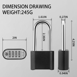YHANNI Combination Lock, Padlock Combination, Large Heavy Duty Outdoor Combination Padlock,Secure 4-Digit Lock for Gates, Sheds, Fences, Cabinets, Gym, and School Use (Long-2pack)