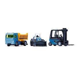 Siku 6336, Set Regalo Cantiere, Include Camion, Carrello Elevatore, Pala Caricatrice, 6 Bancali, 2 Cartelli Stradali, Metallo,Plastica, Giallo,Blu, Parti Mobili