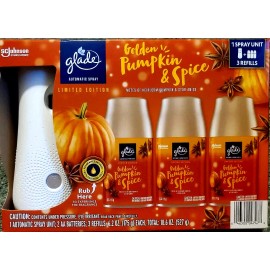 GLADE AUTOMATIC SPRAY UNIT & 3 REFILLS GOLDEN PUMPKIN SPICE LIMITED EDITION