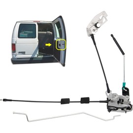 Door Latch Assembly w/Cable&Rod for Ford E150 E250 E350 Van 1992-2014, 6C2Z-15431A02-AA, Rear Right Door Lock Latch Cable Replacement