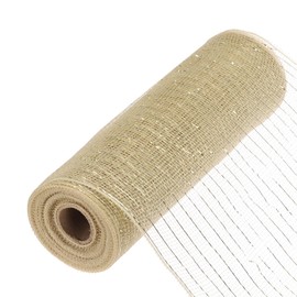 sourcing map 10 Inch Glitter Poly Burlap Mesh for Wreath, Decorative Mesh Fabric Ribbon 10 Yard for Fall Easter Christmas Flower Bow, Champagne & Gold