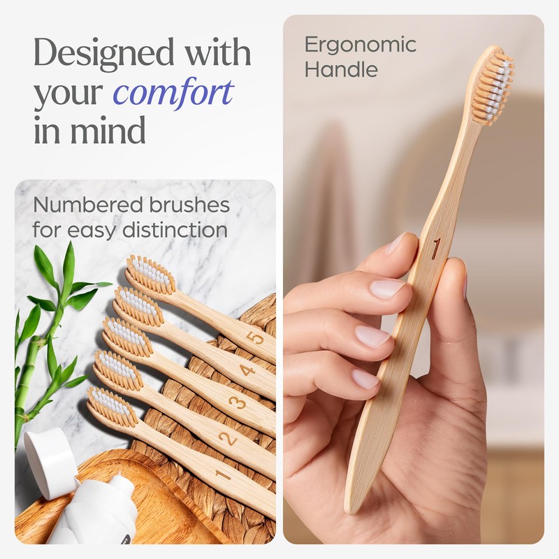 VIVAGO Bamboo Toothbrushes Medium Bristles 10 Pack - BPA Free