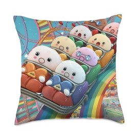 Dango Kawaii Cute Pastel Mochi Roller Coaster Mochis Throw Pillow