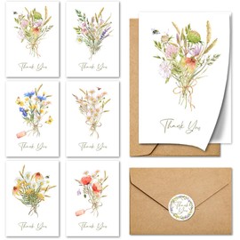 FALIMITLESS Floral Thank You Cards with Envelopes & Stickers -12 Pack (4x6) | Wildflower Thank You Greeting Cards, Gifts for Wedding, Bridal Showers, Baby Showers (Floral)