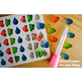 Mini Heart, Cloud & Raindrop Silicone Mold 2 Pack - BPA Free, Perfect for Gelatin Gummies, Chocolate, Caramel, Ice Cubes, Bonus Dropper Included