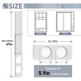 Flamorrow Dual Hose Portable Air Conditioner Window Kit, 5.9" Diameter Adjustable Window Seal Plates with Foam Seal Strip, Sliding AC Window Vent Kit for Exhaust Hose, White