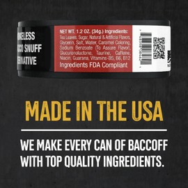 5 Cans, BaccOff Original Energized Fine Cut, Bold, Natural, Smoky Flavors with Caffeine and B Vitamins