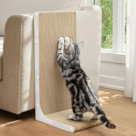 Conlun Cardboard Cat Scratcher,23 Inch L Shape Scratch Pad Wall Mounted,Vertical Scratching Board, Durable Cardboard to Protect Furniture for Indoor Cats,White Large