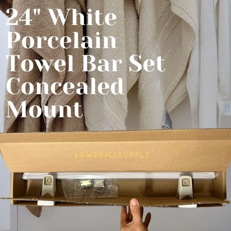 LPS Lowpricesupply 24" White Porcelain Towel Bar Set Concealed Mount