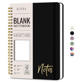 ZOTIA Blank Spiral Journal Notebook for Women, A5 Blank Notebook Journals for Writing, Hardcover Notebooks for Work, Note taking and Office School Supplies,140 Pages - Black