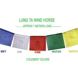 Tibetan Prayer Flag 10 x 10 Inches Large Roll of 25 Flags – Traditional Design with 5 Element Colors – Lung Ta Wind Horse Outdoor Flag - Handmade in Nepal