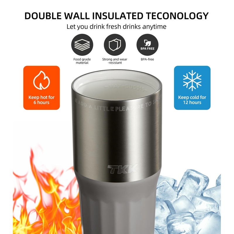 TKK 24 oz Ceramic Coated Tumbler with Straw Lid, 18/10