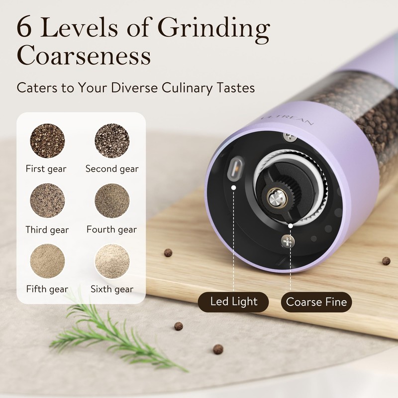 Ultrean Pepper Grinder, Rechargeable Salt and Pepper Grinder with 6