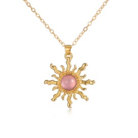kepvrio Sun Necklace for Women,Birthstone Necklace Sunstone Gemstone Healing Pendant Necklace Sunflower Opal Pendant Necklace Trendy Jewelry