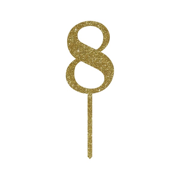 Andaz Press 8th Birthday and Anniversary Acrylic Cake Toppers, Gold Glitter, Number 8, 1-Pack