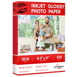 Glossy Thin Inkjet Printer Paper 115gsm 30Lb 220 Sheets 8.5x11 Inches for DIY Chip Bag and Print Brochure Flyer,Compatible Inkje Printer and Dye ink Elygrap